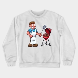 Man Preparing Meat On Barbecue Crewneck Sweatshirt